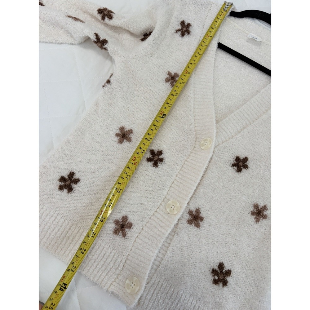 Abercrombie Kids Cream Brown Floral Fuzzy Cardigan Sweater 15/16 Fits Womens XS - Picture 5 of 8